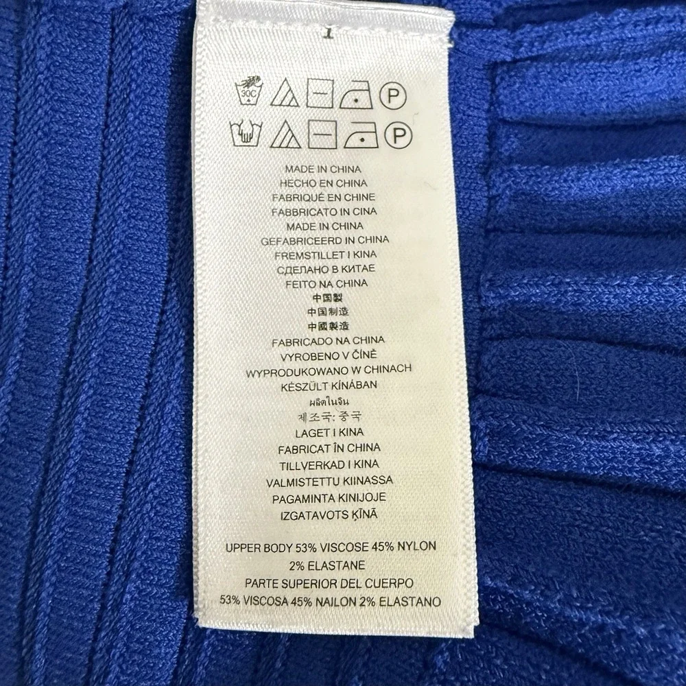 Michael Kors Sweater Dress Women's M Blue Ribbed Pleated Stretchy Casual Career